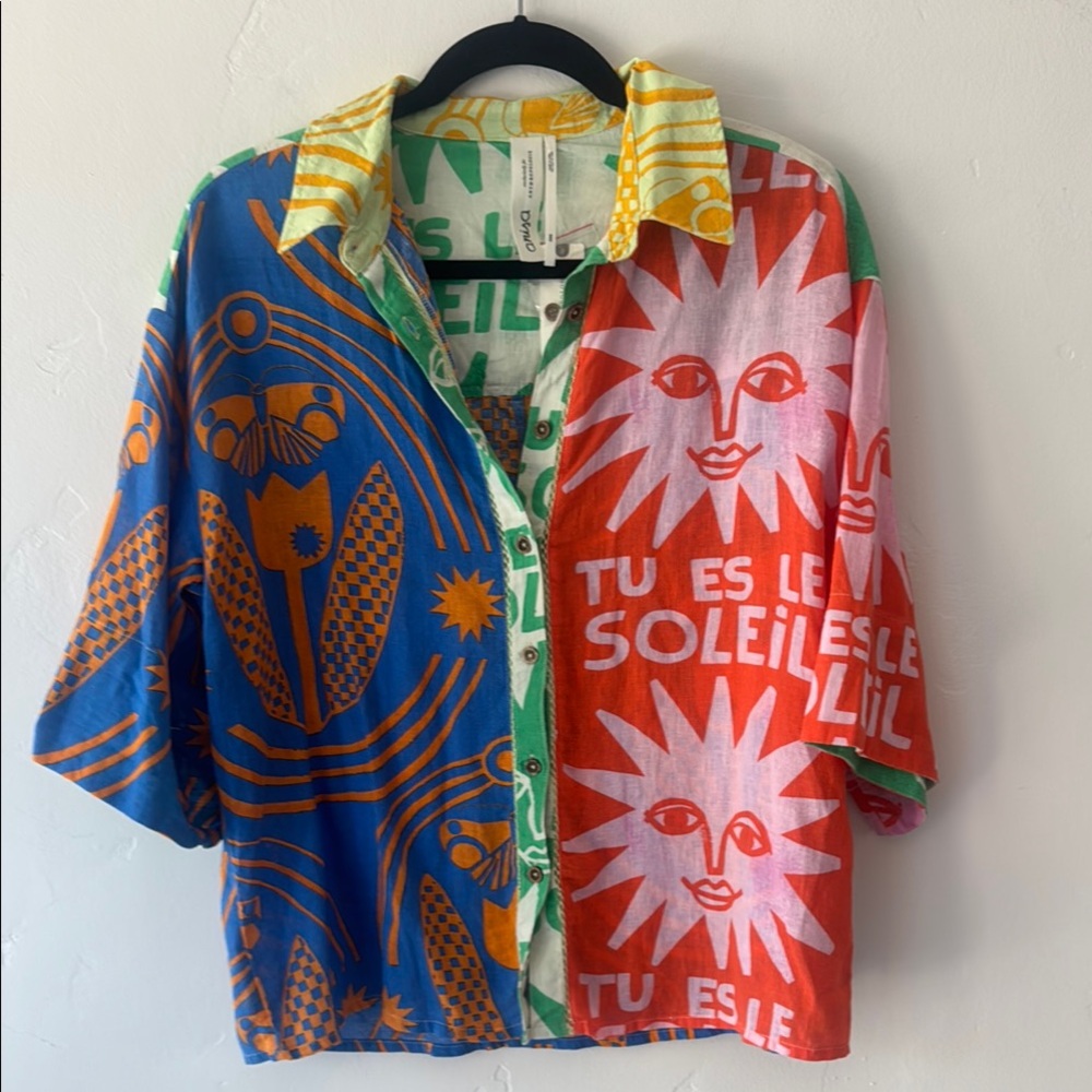 Anthropologie Anisa Green and Orange Shirt